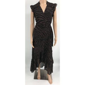 Bash Sleeveless Animal Print Brown Black High Low True Wrap Dress Altered Size S